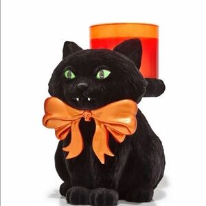 Bath & Body Works Black Cat with Orange Bow Candle Holder
